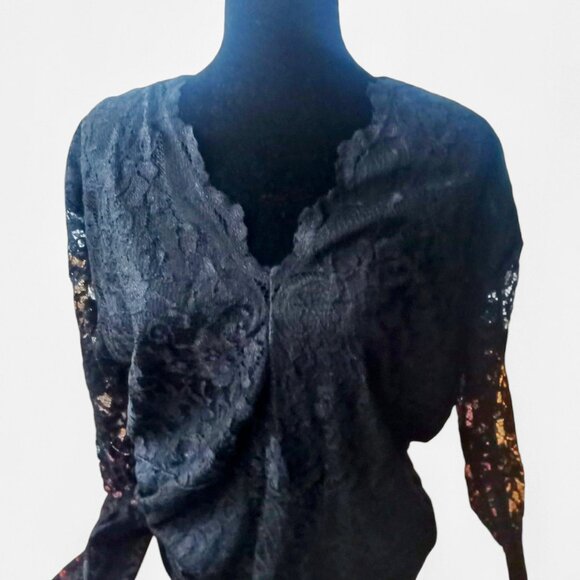 Romance Inspired NEW Boohoo Plus Molly 2X 18W Black Lace Long Sleeved Bodysuit - Picture 2 of 6